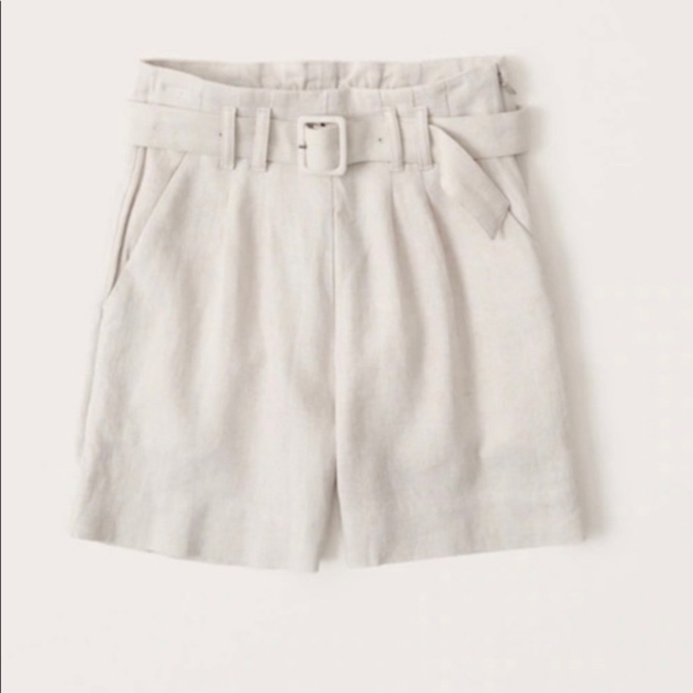 Abercrombie White Belted High Waist Linen Shorts Size L - Picture 2 of 6